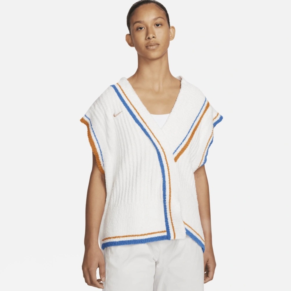 Nike White Knit Vest with Blue and Orange Stripes Size M